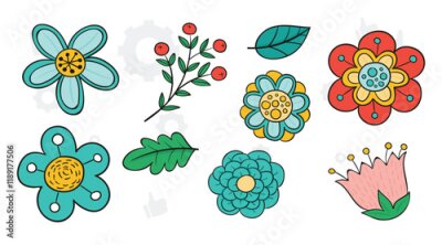 Papier peint  Exotic tropical flowers big vector clipart set. Orchid, strelitzia, hibiscus, bougainvillea, gloriosa, protea, tulip, hydrangea, fuchsia. Jungle floral design. Island flowers. Isolated and editable
