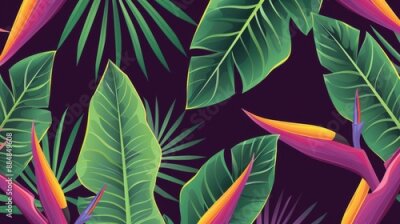 Papier peint  Explore a lavish collection of premium tropical flowers in a stunning seamless pattern with a vintage, handdrawn twist.