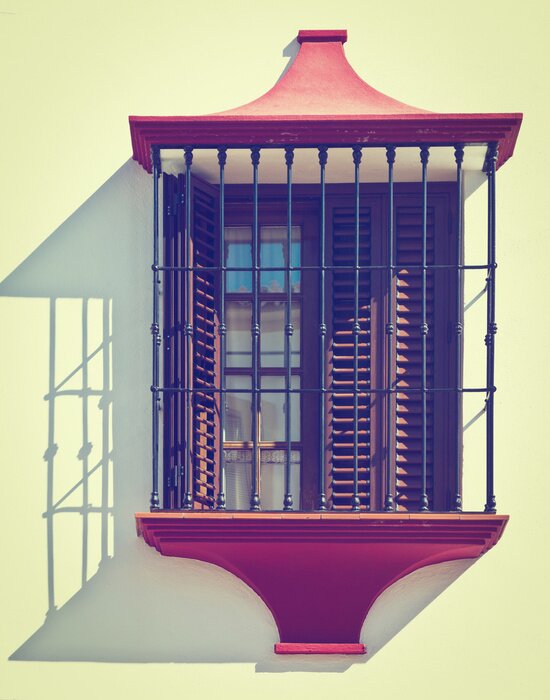 Papier peint  Façade avec des éléments rouges