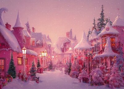 Papier peint  Fantastique ville rose en hiver