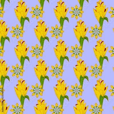 Papier peint  Fantasy seamless vector background. Tropical pattern with exotic flowers, jungle leaves: monstera plant leaf, strelitzia, bird of Paradise. Vintage Botanical delicate drawings in Hawaiian style-Vector