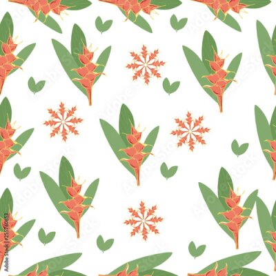 Papier peint  Fantasy seamless vector background. Tropical pattern with exotic flowers, jungle leaves: monstera plant leaf, strelitzia, bird of Paradise. Vintage Botanical delicate drawings in Hawaiian style-Vector