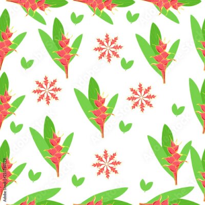 Papier peint  Fantasy seamless vector background. Tropical pattern with exotic flowers, jungle leaves: monstera plant leaf, strelitzia, bird of Paradise. Vintage Botanical delicate drawings in Hawaiian style-Vector