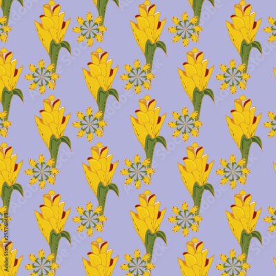 Papier peint  Fantasy seamless vector background. Tropical pattern with exotic flowers, jungle leaves: monstera plant leaf, strelitzia, bird of Paradise. Vintage Botanical delicate drawings in Hawaiian style-Vector