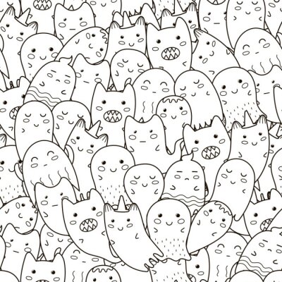 Papier peint à motif  Fantômes et monstres en noir et blanc