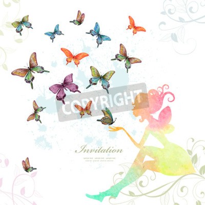 Papier peint  Fée parmi des papillons