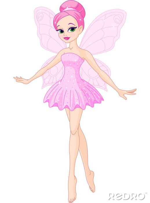 Papier peint  Fée rose aux ailes de papillon