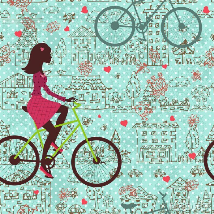 Papier peint  Femme à vélo