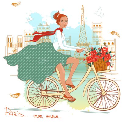 Papier peint  Femme à vélo à Paris