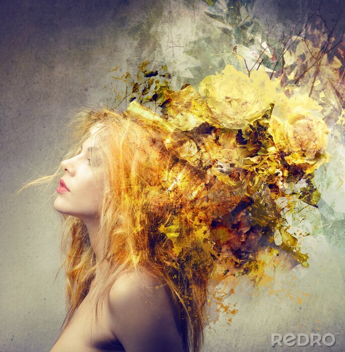 Papier peint  Femme aux fleurs dans les cheveux