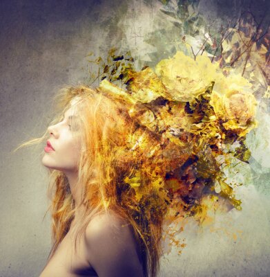 Papier peint  Femme aux fleurs dans les cheveux