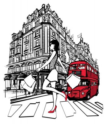 Papier peint  Femme avec les courses à Londres