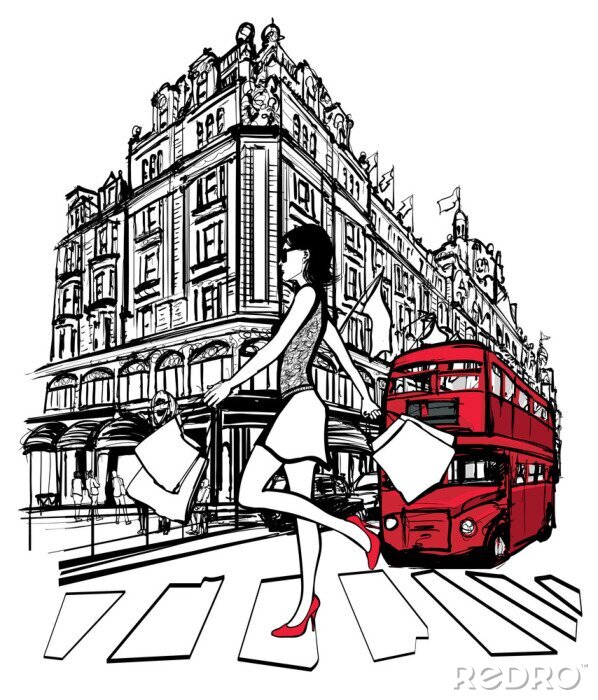 Papier peint  Femme avec les courses à Londres