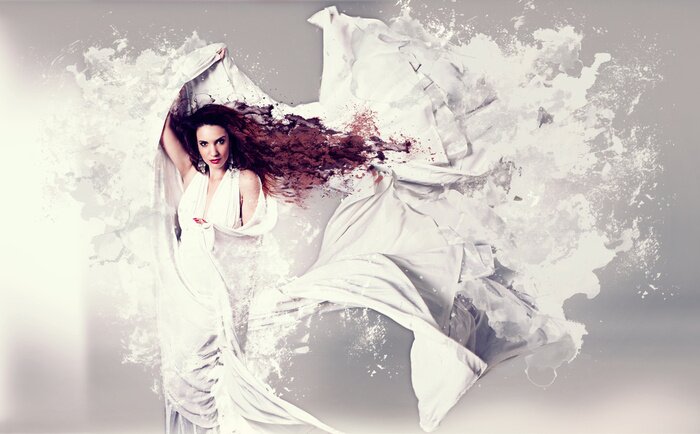 Papier peint  Femme avec une grande robe blanche