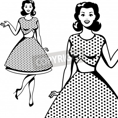 Papier peint  Femme en tenue à points