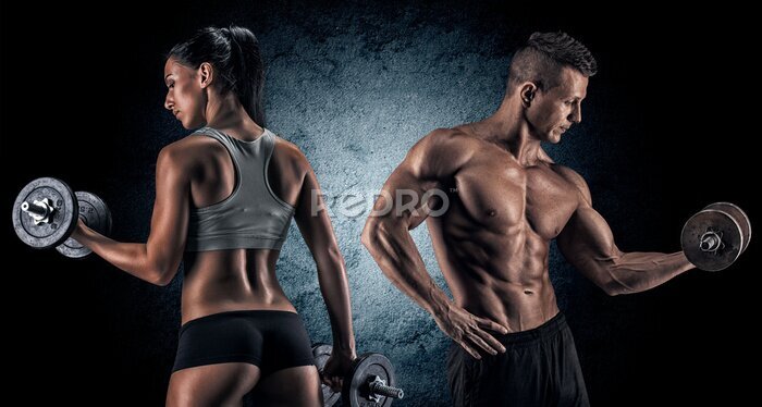Papier peint  Femme et homme sportifs avec des poids
