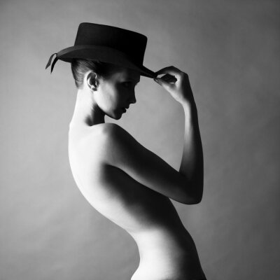 Papier peint  Femme nue avec un chapeau