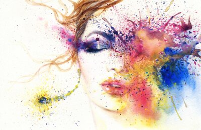 Sticker  Femme, portrait .abstract, aquarelle, .fashion, fond