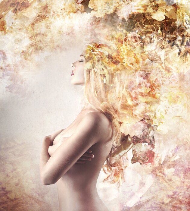 Papier peint  Femme sur un fond abstrait