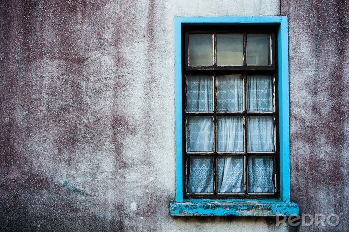 Papier peint  Fenêtre avec un cadre bleu