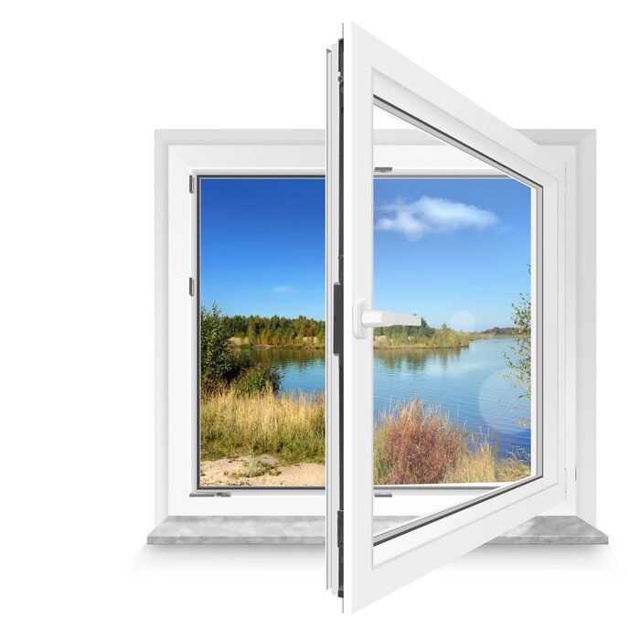 Papier peint  Fenêtre blanche avec vue sur le lac