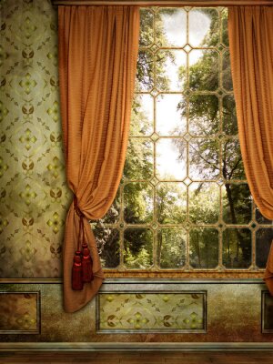 Papier peint  Fenêtre dans une chambre à coucher à l'ancienne