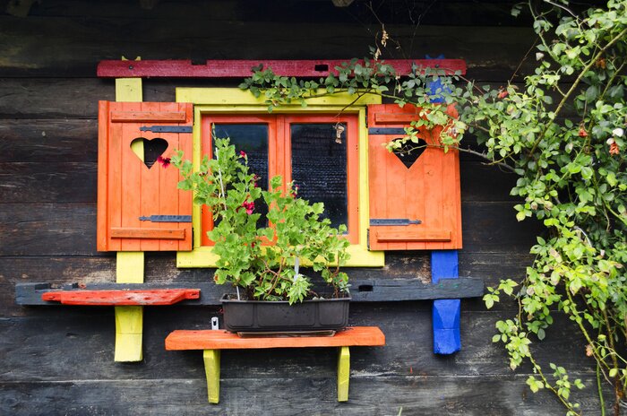 Papier peint  Fenêtre en bois coloré
