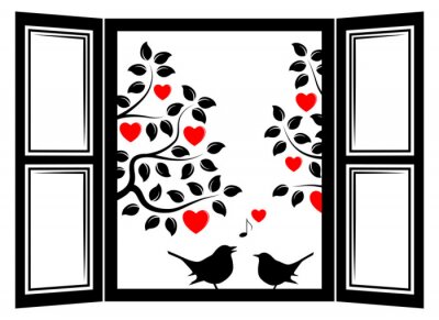 Papier peint  Fenêtre noire avec des oiseaux