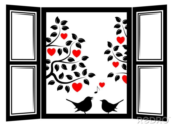 Papier peint  Fenêtre noire avec des oiseaux