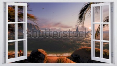 Papier peint  Fenêtre ouverte donnant sur la plage