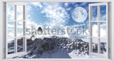 Papier peint  Fenêtre ouverte sur les montagnes