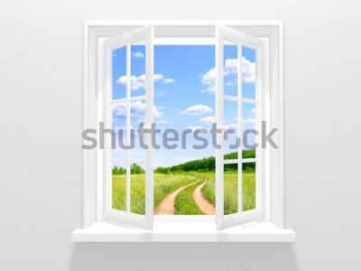 Papier peint  Fenêtre vue sur un pré