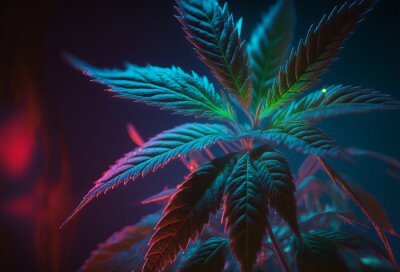 Papier peint  Feuille de marijuana sous la lumière rouge