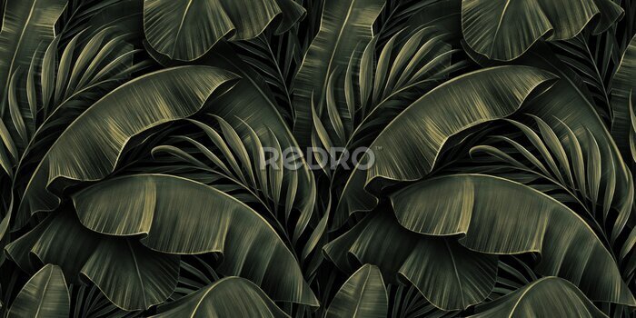 Papier peint  Feuilles 3D texture tropicale verte