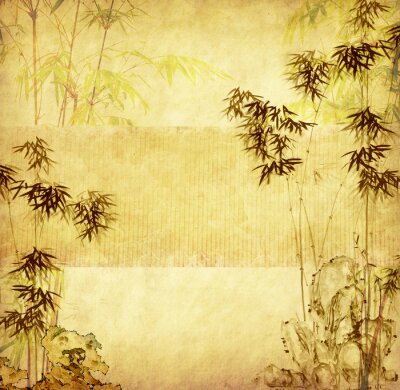 Papier peint  Feuilles de bambou sur un fond de style ancien