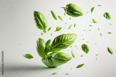 Papier peint  Feuilles de basilic vert sur fond blanc