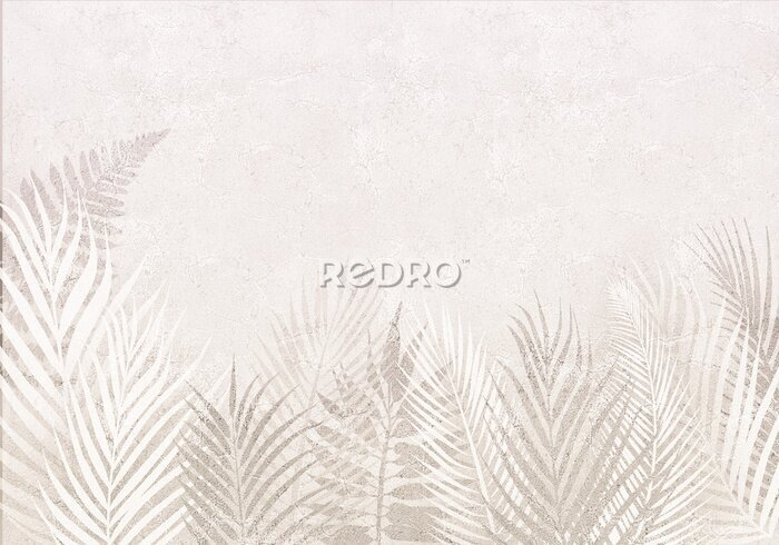 Papier peint  Feuilles de fougère délicates en beige