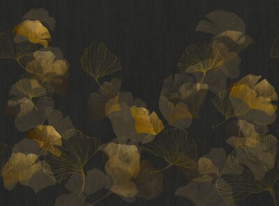 Papier peint  Feuilles de ginkgo sur fond sombre