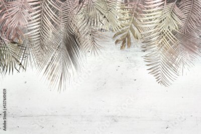 Papier peint  Feuilles de palmier 3D suspendues au-dessus d&#39;un fond en béton