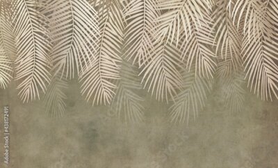 Papier peint  Feuilles de palmier brunes sur le mur