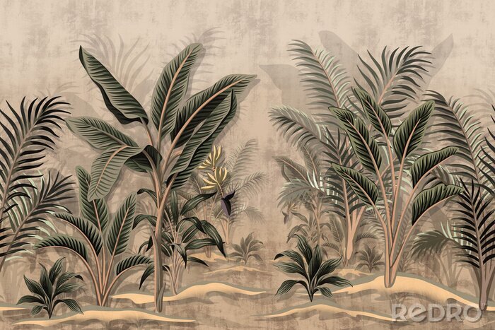 Papier peint  Feuilles de palmier dans le style vintage