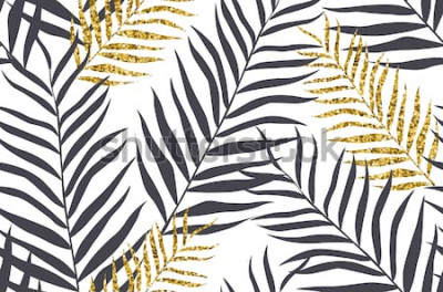 Papier peint  Feuilles de palmier grises et jaunes