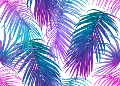 Feuilles de palmier néon sur fond blanc