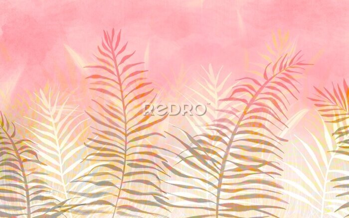 Papier peint  Feuilles de palmier sur fond aquarelle