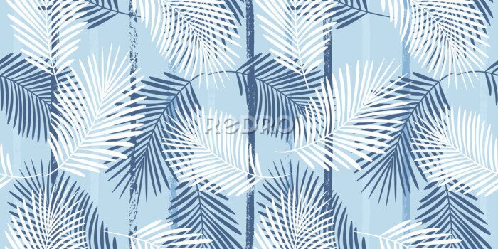 Papier peint  Feuilles de palmier sur fond bleu