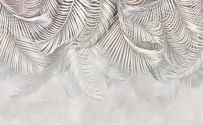Papier peint  Feuilles de palmier sur fond gris