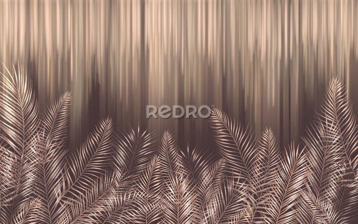 Papier peint  Feuilles de palmier sur fond marron