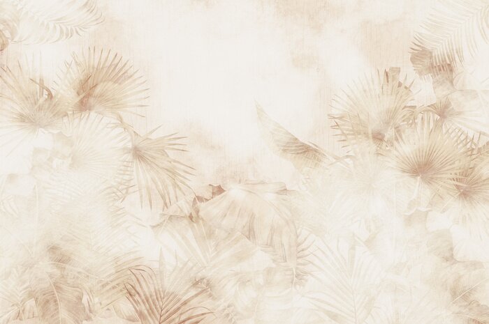 Papier peint  feuilles de palmier sur une texture beige