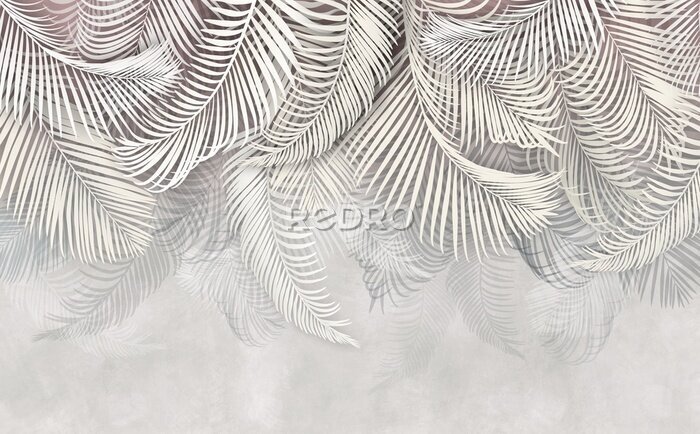 Papier peint  Feuilles de palmier tropical sur fond gris