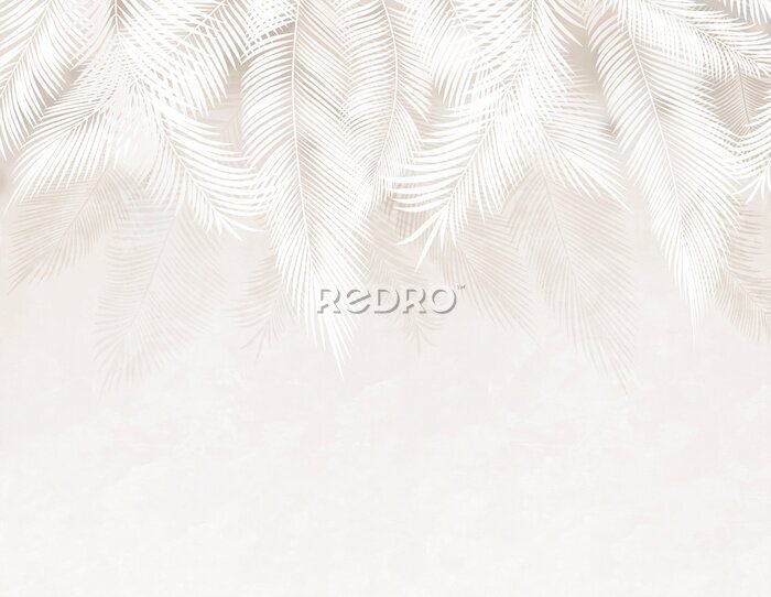 Papier peint  Feuilles délicates dans un décor beige